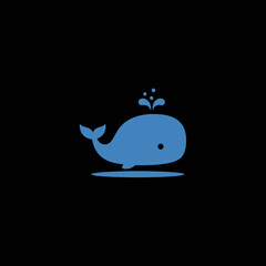 Cute blue whale illustration with water spout.