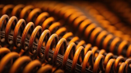 Synchronized machines work in harmony to create copper coils with consistent spacing and tension highlighting efficient coordinated manufacturing processes.