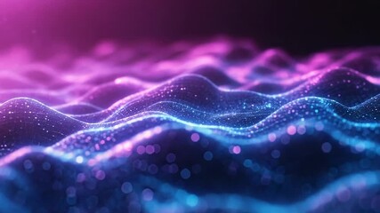 Digital data waves flowing particles network background - Powered by Adobe