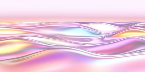 Fototapeta premium Abstract pastel fluid waves blend iridescent colors in minimal modern style. Dreamy background with smooth holographic surface and soft gradient texture.