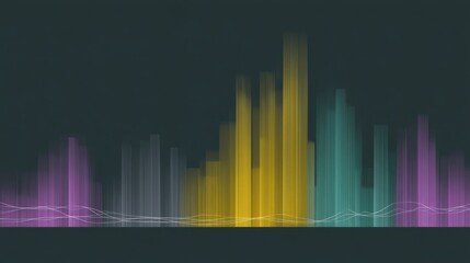 Abstract Digital Waveform Visualization with Colorful Bars and Smooth Lines on Dark Background Representing Audio Data or Signal Analysis Concepts