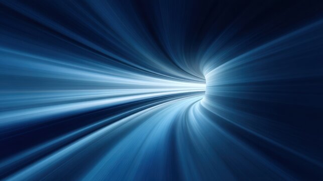 Abstract blue tunnel effect with dynamic light streaks creating a sense of movement and depth in a futuristic visual composition