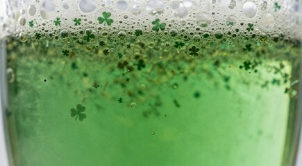 Bubbly green beer with clover motifs celebrating st. patrick's day