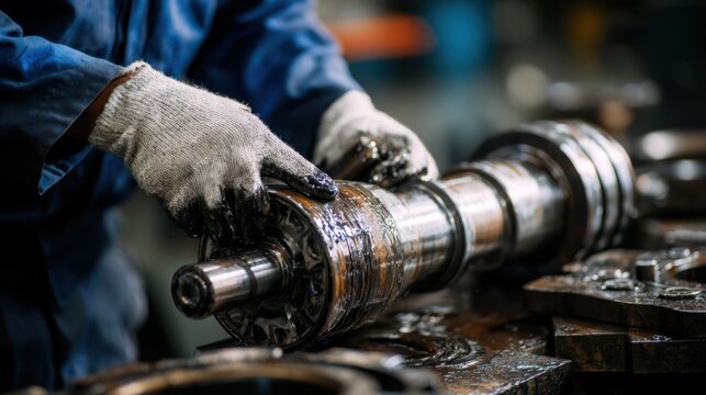 Technician carefully refinishing Teflon coating on industrial machinery parts showcasing precision in surface restoration.