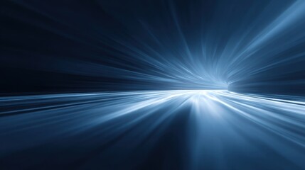 Obraz premium Blue Light Burst in Dark Background, Abstract Motion, Dynamic Flow of Light Rays, Futuristic Illumination and Energy Concept, Digital Art Imagery