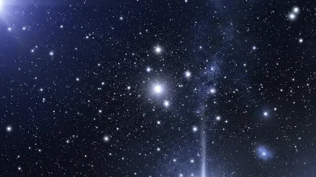 Deep Space Galaxy With Clusters of Bright Stars and Nebulae Illuminated by Cosmic Light in Dark Blue Universe