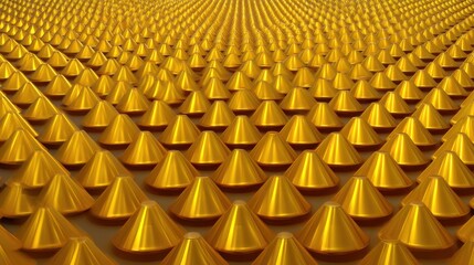 Fototapeta premium Golden Cones Pattern with Shiny Metallic Finish Creating a Mesmerizing Visual Effect Ideal for Abstract Art and Design Backgrounds