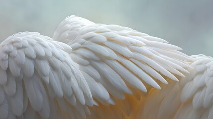 Obraz premium Soft and ethereal close-up of white feathers depicting the delicate beauty and texture of bird wings against a serene blurred background