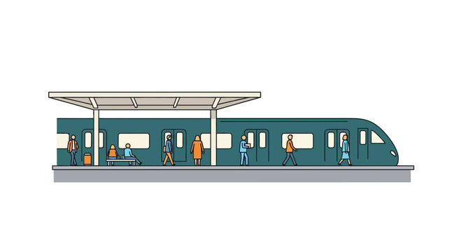 Modern Train Station Platform with Passengers Waiting.