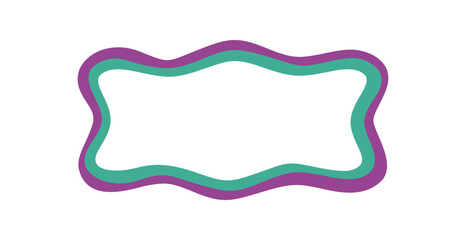 Obraz premium Groovy wavy rectangle outline border frame in purple and turquoise. Retro funky shape as y2k element with bold line and geometric background, modern aesthetic for creative projects.