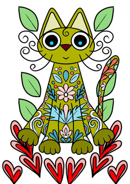 Gatinho colorido decorado com desenhos