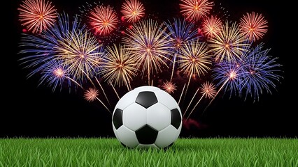 Fototapeta premium Celebrating victory with soccer ball and fireworks