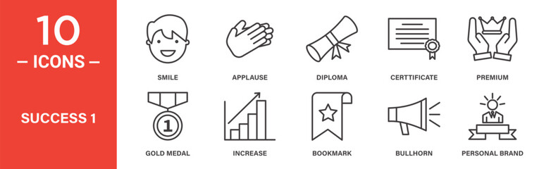 Success icon set. Success vector symbol in black filled and outlined style.
