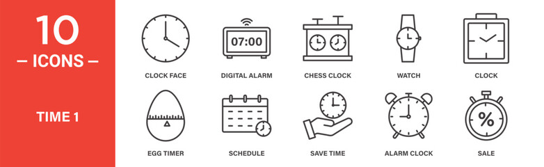 Time clock face icon set. Time clock face vector symbol in black filled and outlined style.