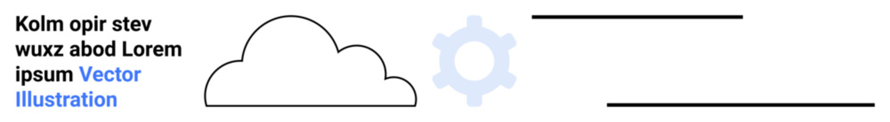 Cloud computing, data storage, technology services, innovation, system integration, digital solutions. Minimalist cloud, gear icon and text. Cloud computing and technology services concept