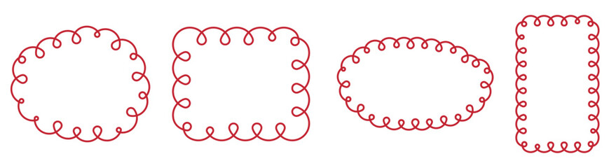 Hand drawn vector frames and borders template featuring a continuous looping scribble outline, ideal graphic elements for social media post design, announcement cards, or retro feminine packaging.