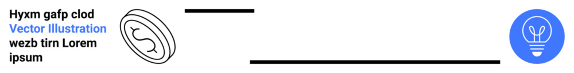 Business concepts, financial strategies, innovation ideas, design elements, presentation visuals, creative planning. A coin icon, blue light bulb symbol and connecting lines. Business concepts