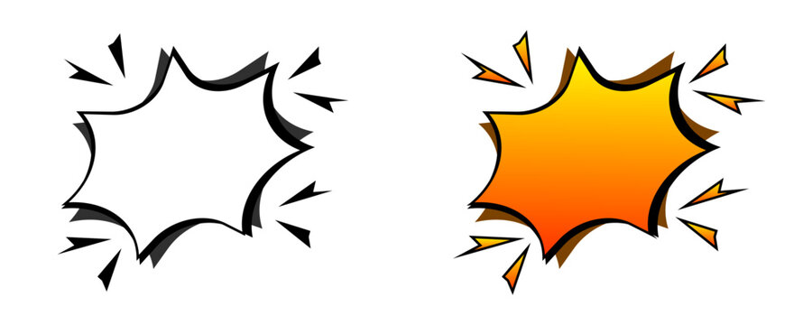 Explosion burst vector graphics comic book style featuring star shapes, pop art shadows, and speed lines, ideal for speech bubbles, cartoon effects, promotional design, and game assets.