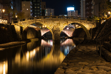 日本の都市風景　長崎夜景　眼鏡橋（日本三名橋）