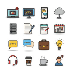 Collection of technology and business related icons.
