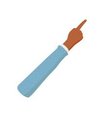 Black hand with forefinger pointing up. Gesture emphasizes the number one. Arm wears a light blue sleeve. Flat style design isolated. Professional concept suitable for education or office materials.