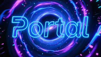 Illustration a spiral of energy with plasma glow and internal particles is a powerful effect for portals and cosmic scenes. Perfect for sci‑fi trailers and covers. The Portal label. Vector graphics.