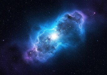 Fototapeta premium Vibrant blue and purple cosmic nebula cloud with thousands of shining stars filling the vast abstract dark universe space ,colorful, science, structure