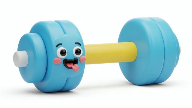 3D cartoon dumbbell with a happy face Isolated on White background