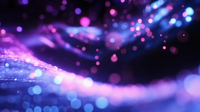 Abstract flowing particle wave with glowing bokeh light