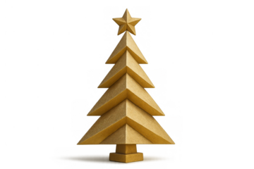 Gold modern minimal christmas tree with star decoration, celebrating winter holiday season, transparent background