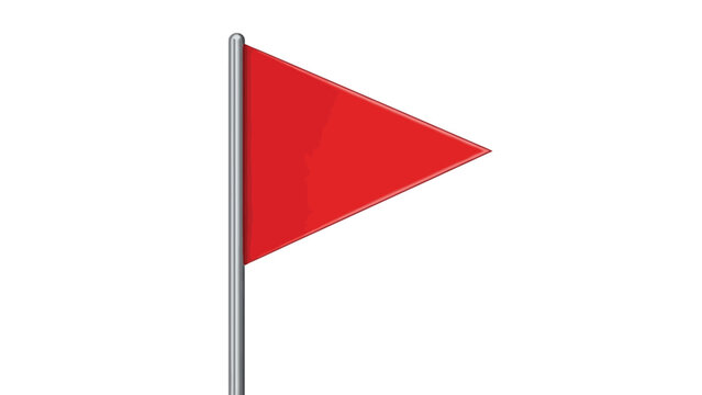 A single, bright red triangular flag is attached to a thin silver pole, set against a plain white background.