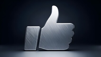 A metallic thumbs up symbol on a dark background. The surface is shiny and reflects light, conveying a positive and affirmative gesture.