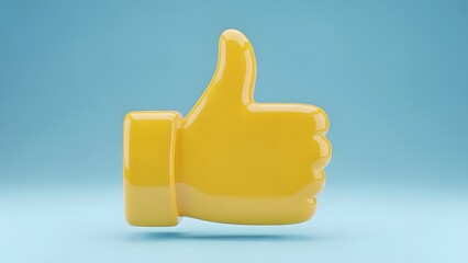 A bright yellow thumbs up symbol against a light blue background. The design is simple and modern, conveying positivity and approval.