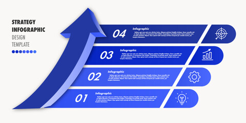 Fototapeta premium Strategy infographic 4 step arrow 3d for start up project, business, presentation, theory basic operation, logic analysis