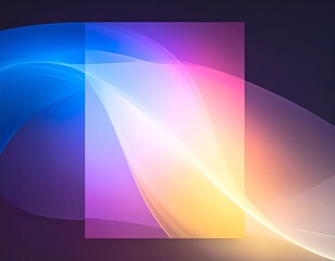 Abstract colorful flowing light waves with a transparent rectangular overlay, creating a modern digital background design.