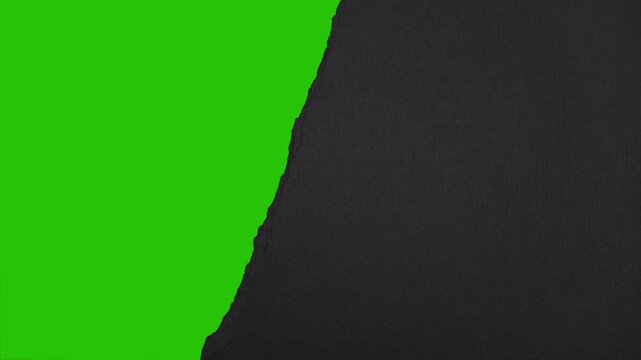 Diagonal-vertical rip splits the paper; left part slides out to reveal, then the right side follows for a two-stage opener.