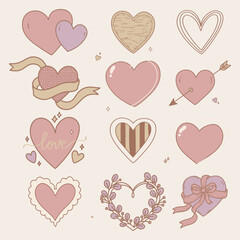 Aesthetic Heart Line Icons, Bold Outline Love Icons for Valentine, Wedding & Planner Design, featuring heart shapes, arrows, checkmarks, love letters, rings, and message symbols