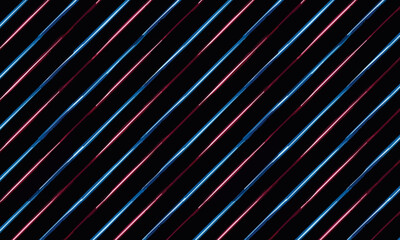 Seamless neon stripe pattern, Abstract black background with glowing blue and pink diagonal lines