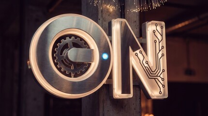 Illuminated ON Sign Featuring Circuit Design for Modern Spaces