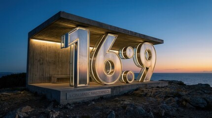 16:9 Artistic Installation on Coastal Landscape at Sunset