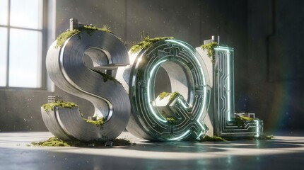SQL Database Query Language 3D Typography with Greenery