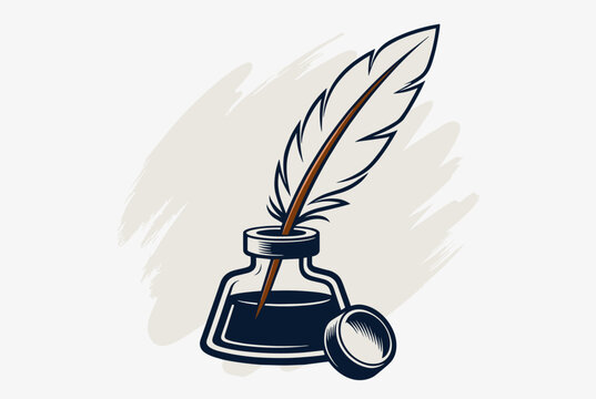 Classic quill pen and inkwell illustration, symbolizing traditional writing and historical communication.