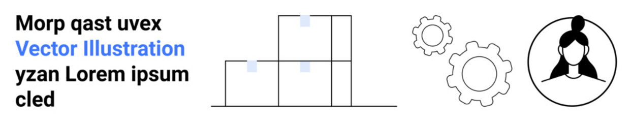 Business workflow, process automation, profile identification, system engineering, data organization, digital processes. A person s avatar, gears and stacked blocks. Workflow automation and profile