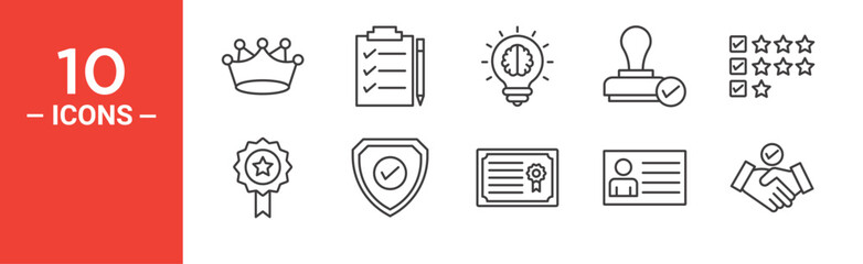 Approvement icon set. Approvement vector symbol in black filled and outlined style.