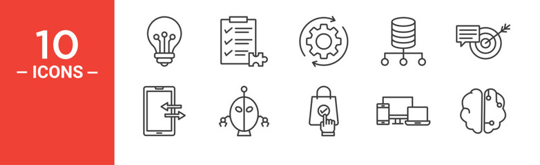 Automation icon set. Automation vector symbol in black filled and outlined style.
