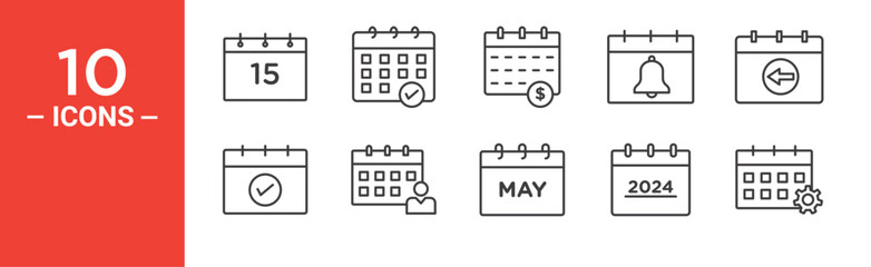Calendar icon set. Calendar vector symbol in black filled and outlined style.