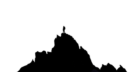 Silhouette Of Hiker Standing On Mountain Peak For Adventure, Achievement, And Solitude, Inspirational Outdoor Exploration