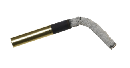 luxury golden black cigarette stub with ash isolated on white background, clipping path