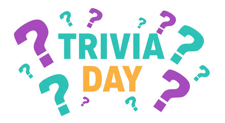 Fun and engaging graphic for trivia day celebration with colorful question marks and bold text