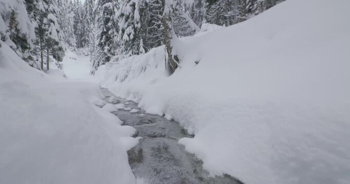 Ruisseau glac&eacute; en hiver dans la neige